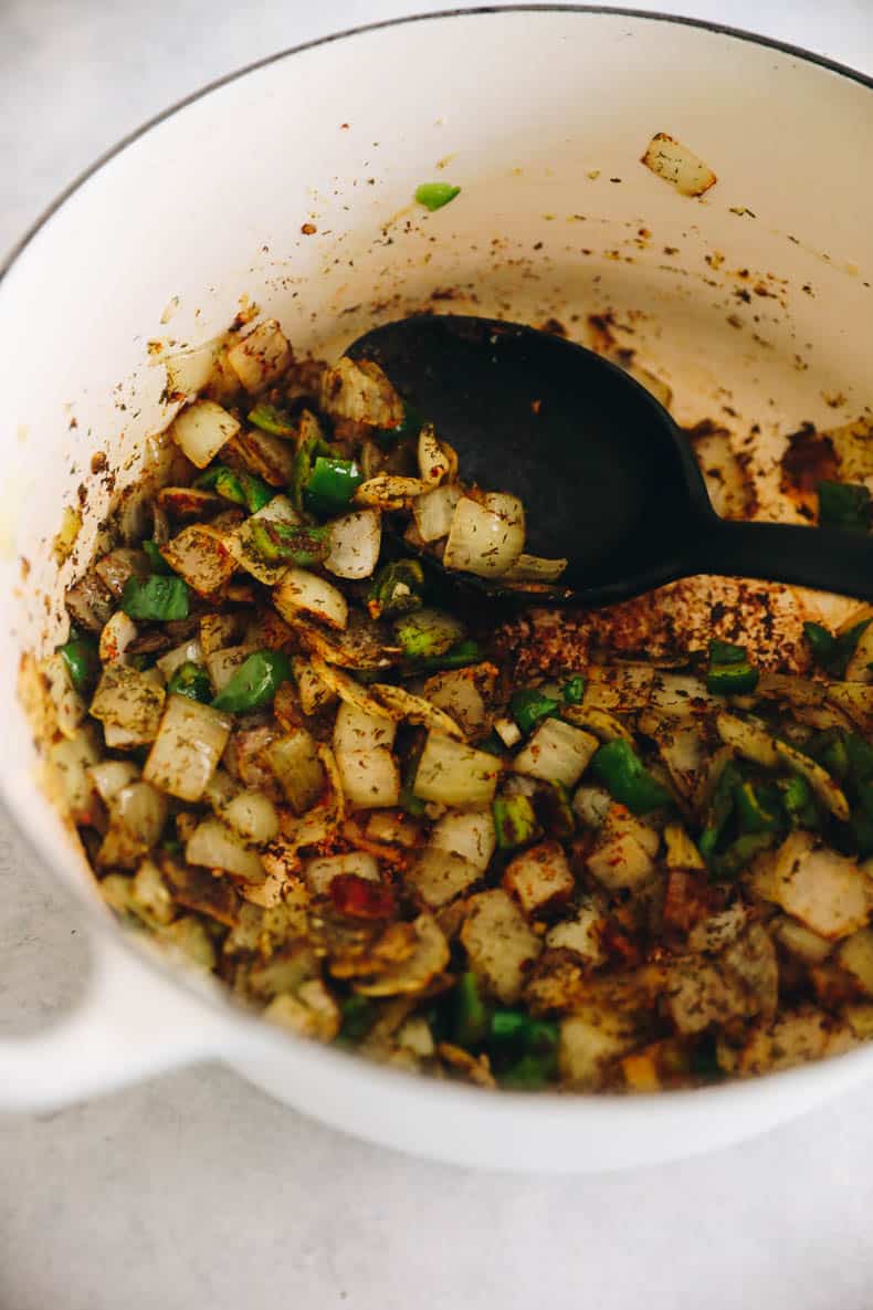 cooked veggies in a pot