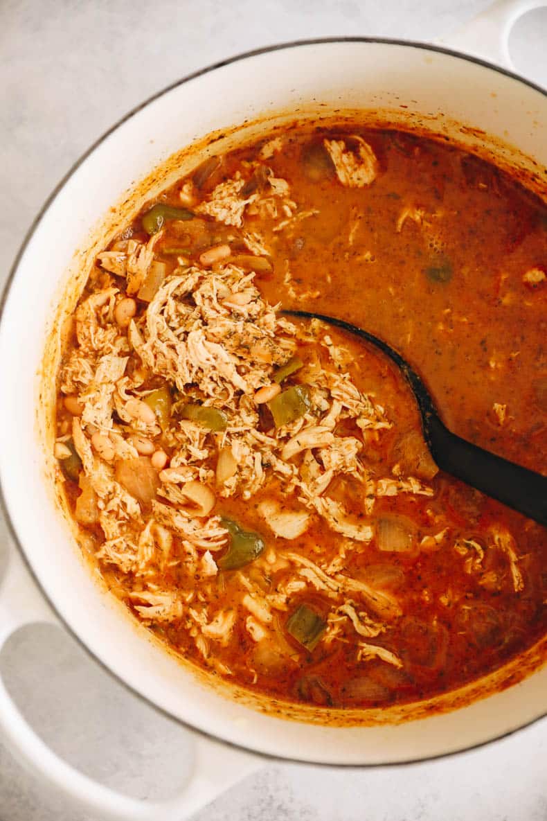 Buffalo chicken chili in a large dutch oven