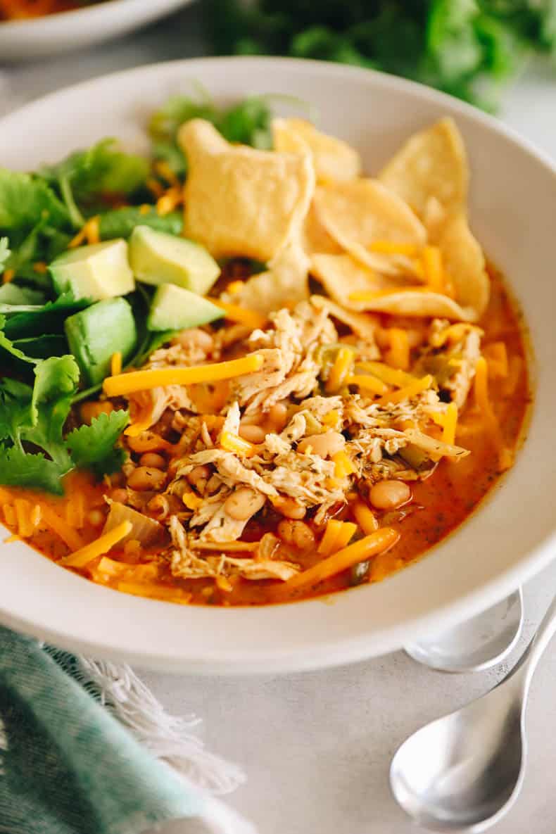 buffalo white chicken chili in a bowl