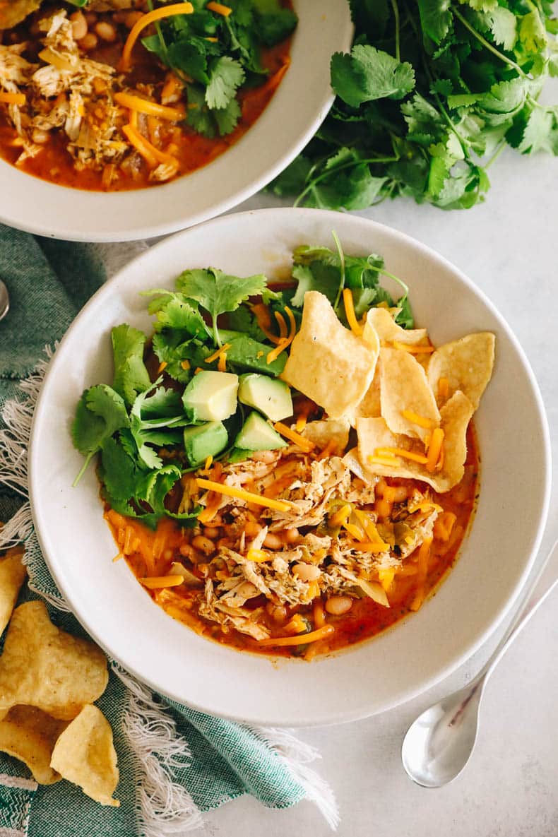 overhead shot of buffalo chicken chili