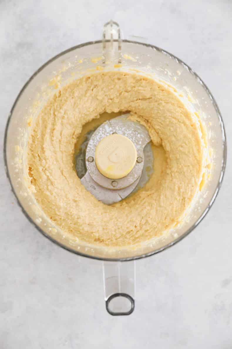 ingredients for chickpea blondies in a food processor.