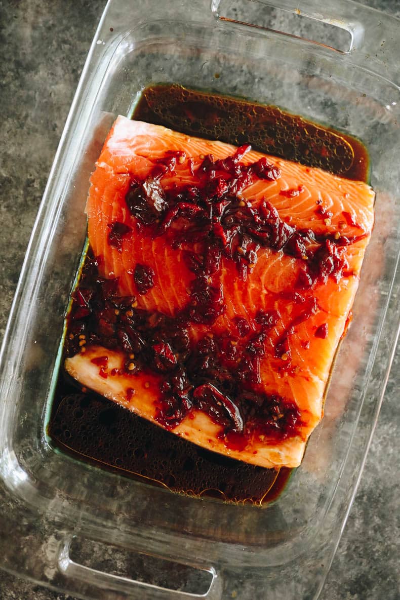 raw salmon in a chipotle marinade