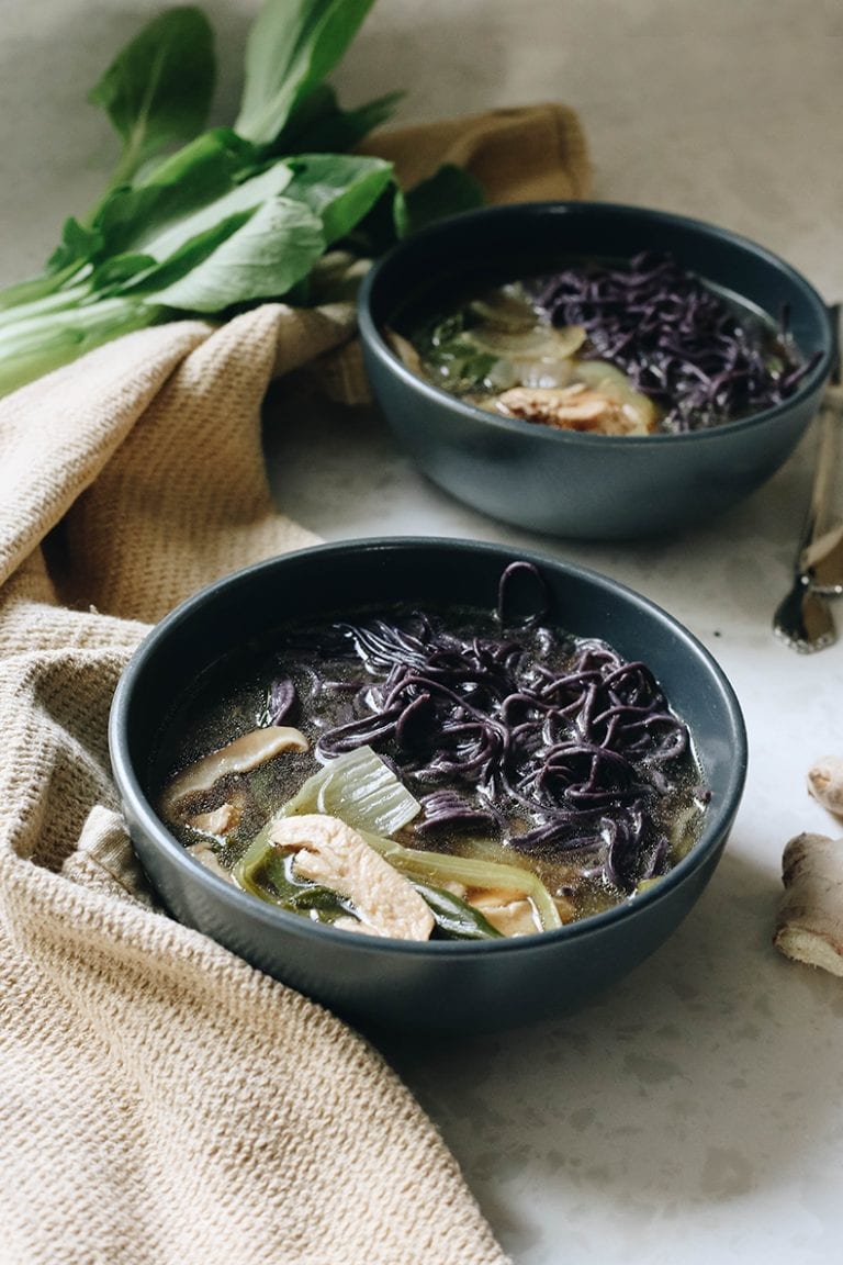 Feeling a little under the weather or in need of a good immune-boost for cold and flu season? This is my go-to healing bowl full of healthy ingredients like mushrooms, miso, chicken broth and veggies.