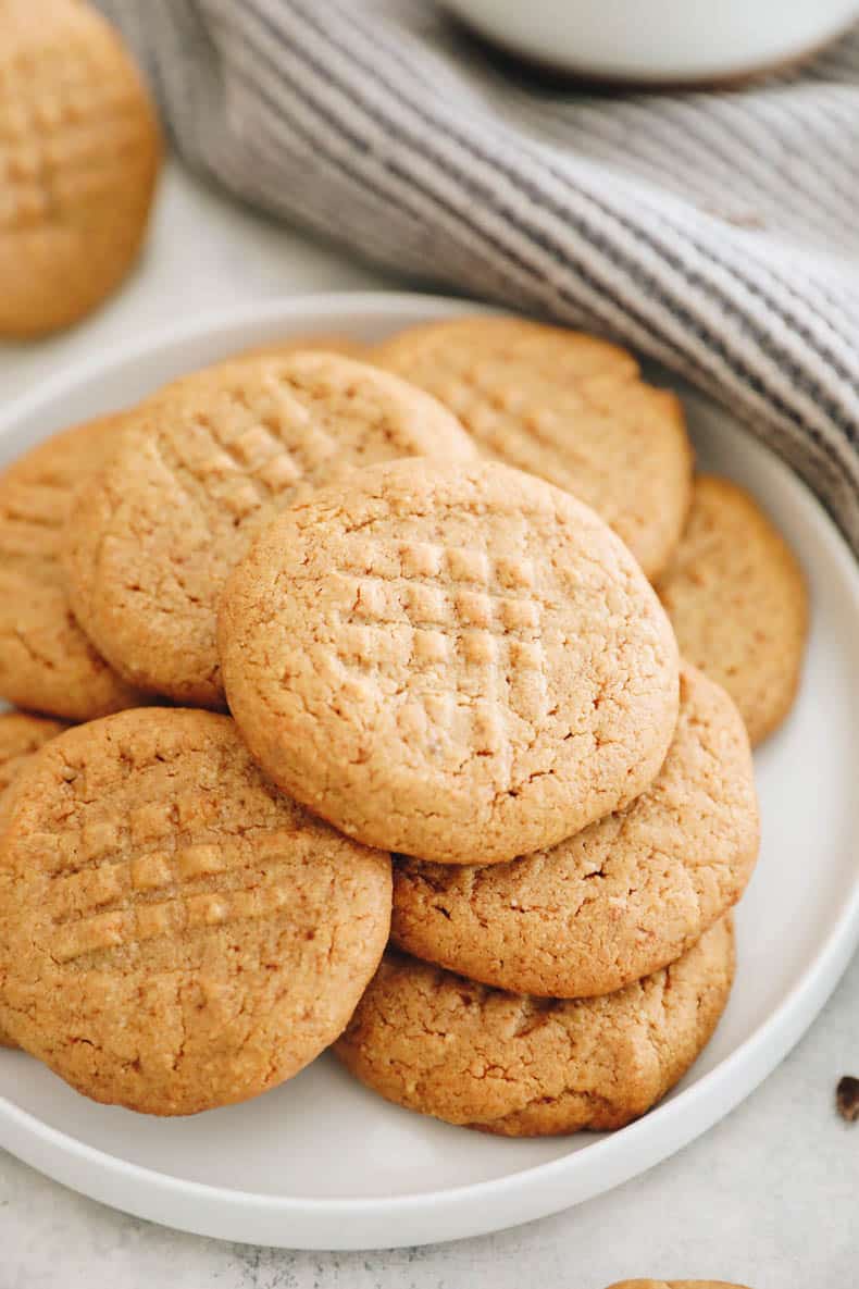 close-up of baked peanut butter cookies