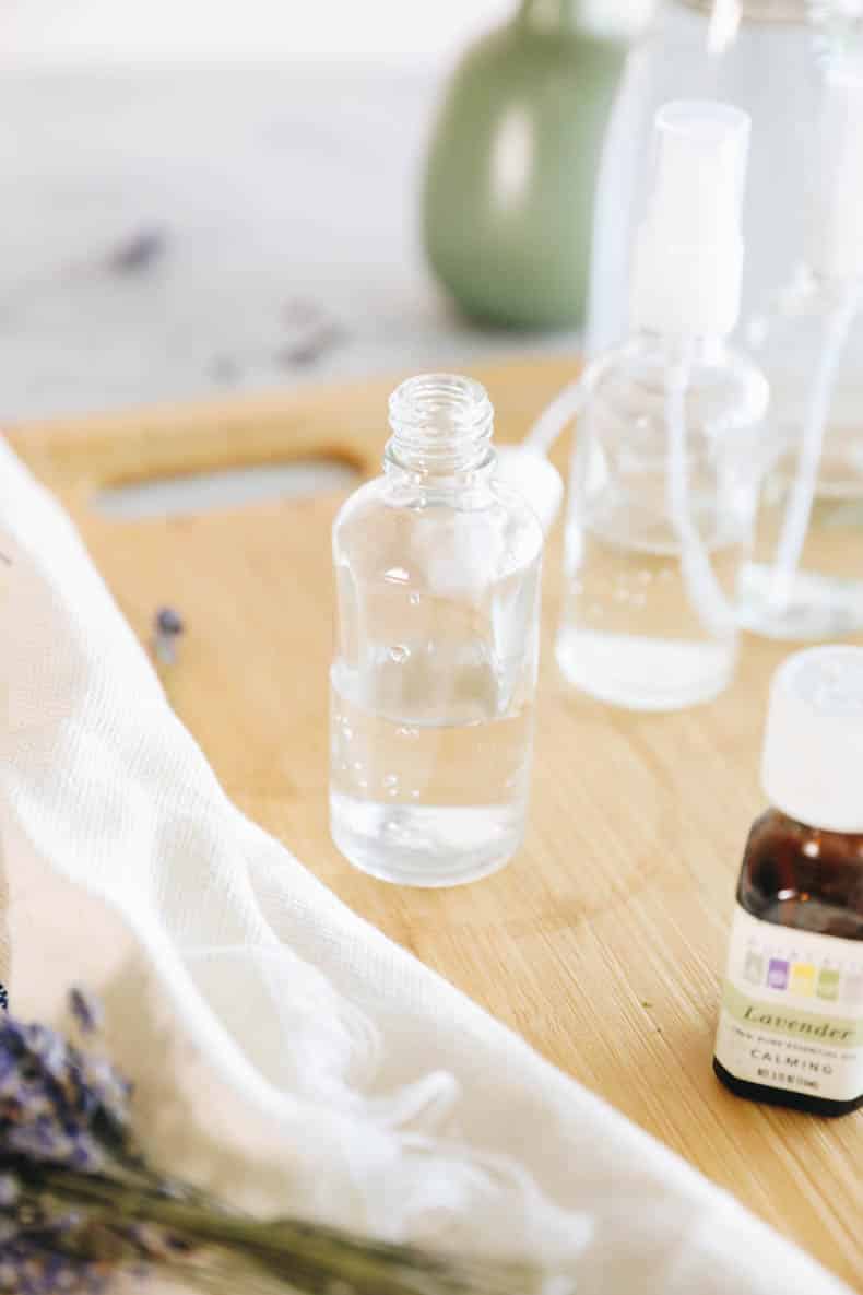 witch hazel in a clear spray bottle.