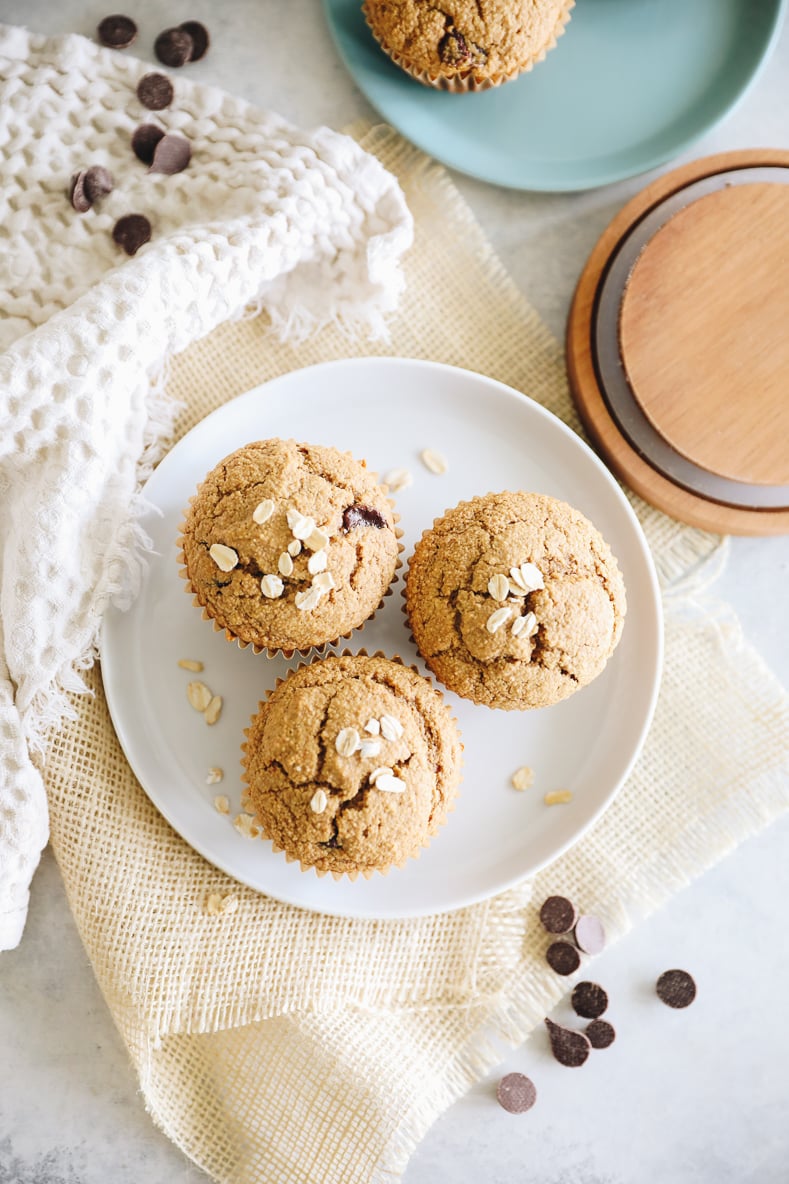 oat flour muffins on a white plate