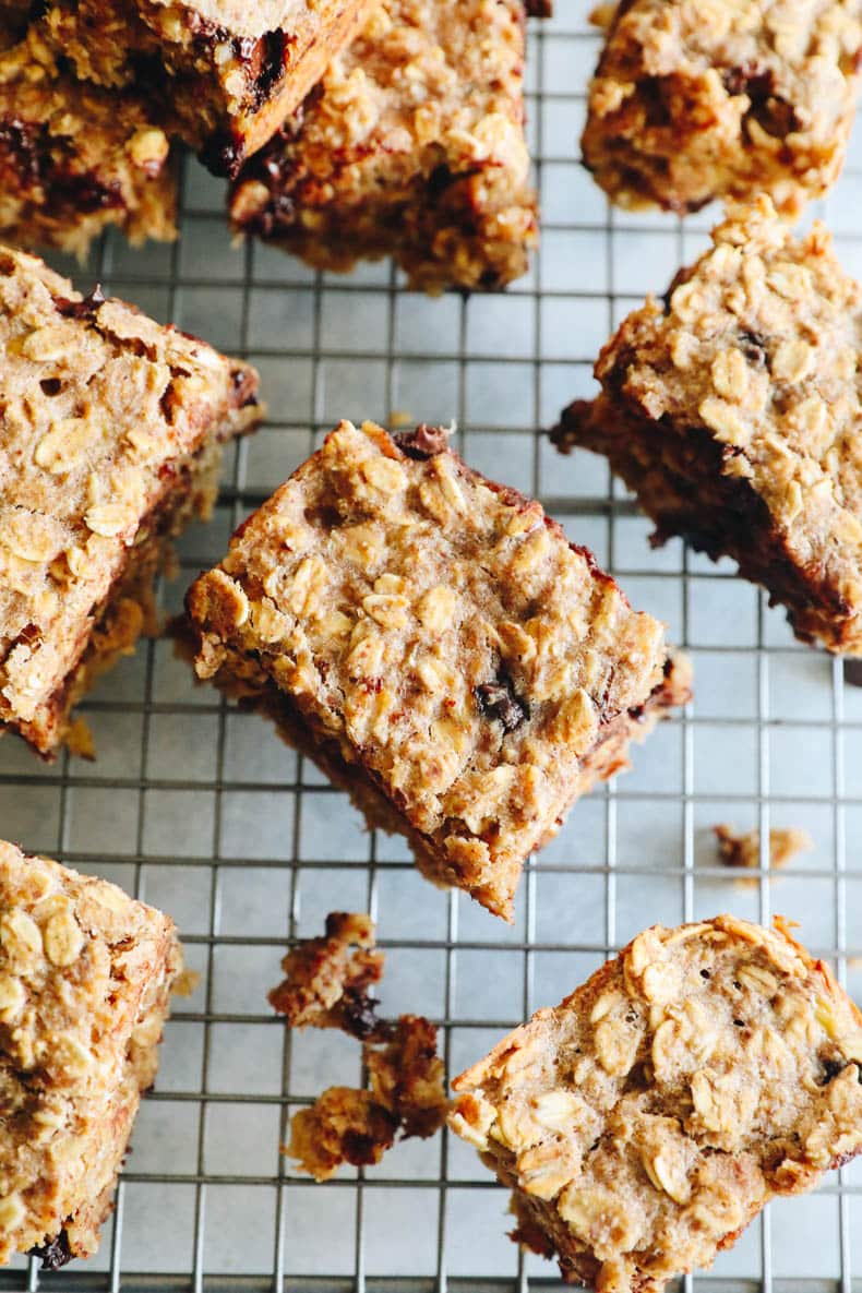 oatmeal bars cooling on a wire rack.