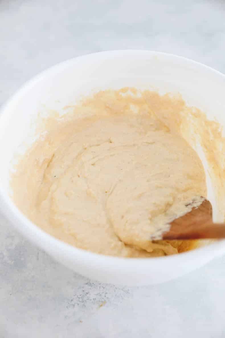 protein waffle batter in a bowl.