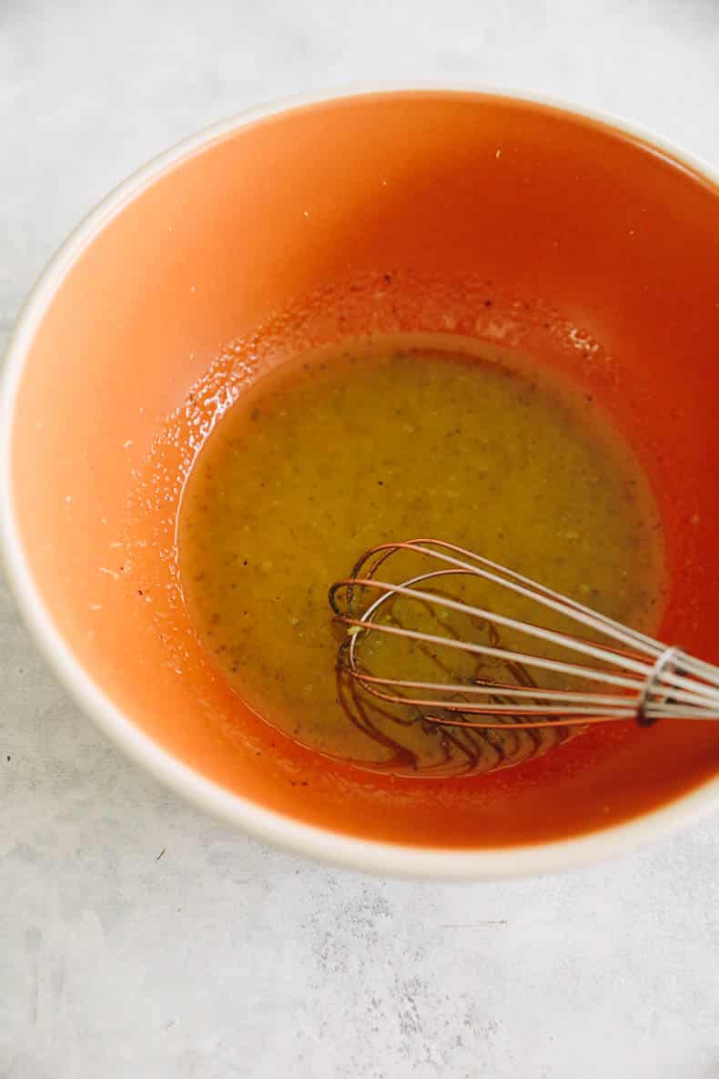 lemon olive oil sauce in a bowl.