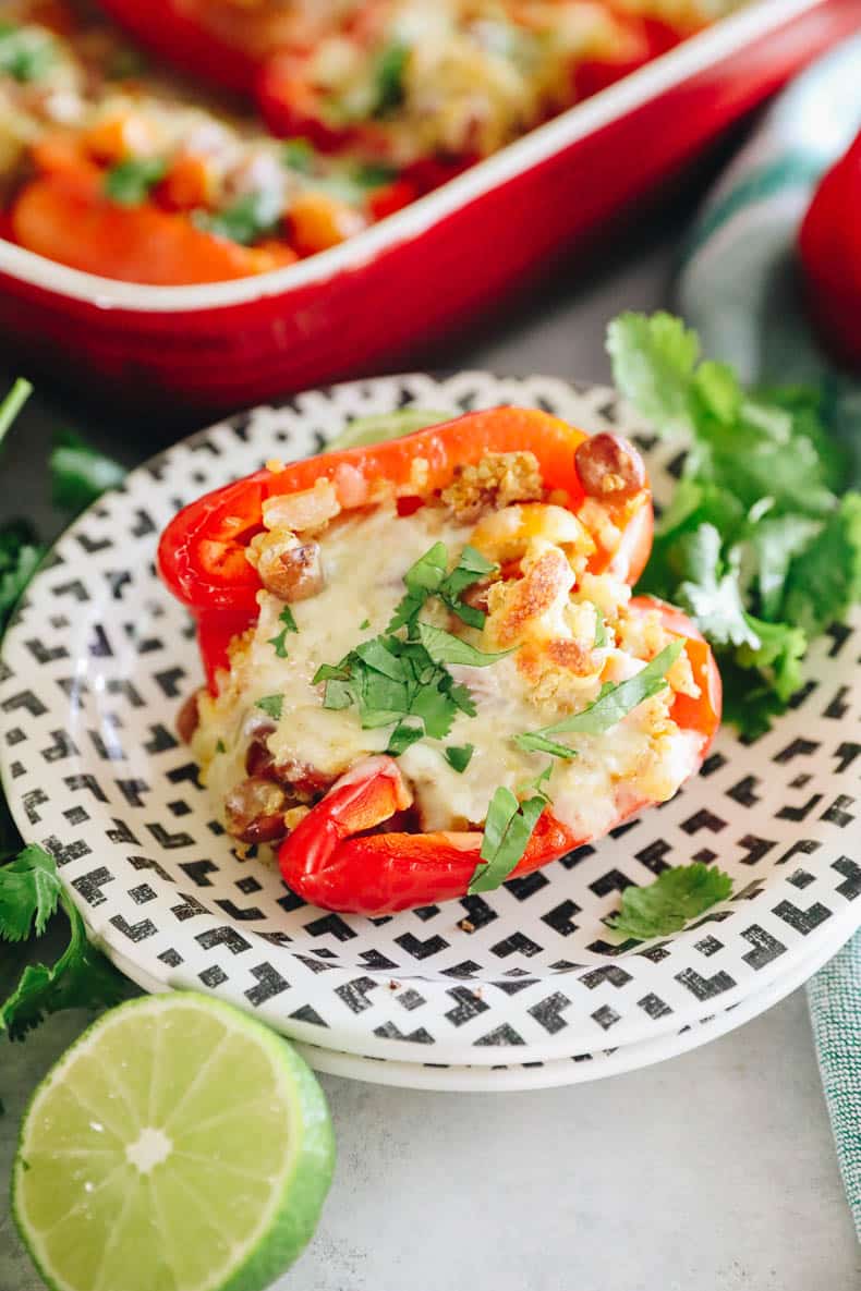 Vegetarian stuffed peppers with cheese and chopped cilantro